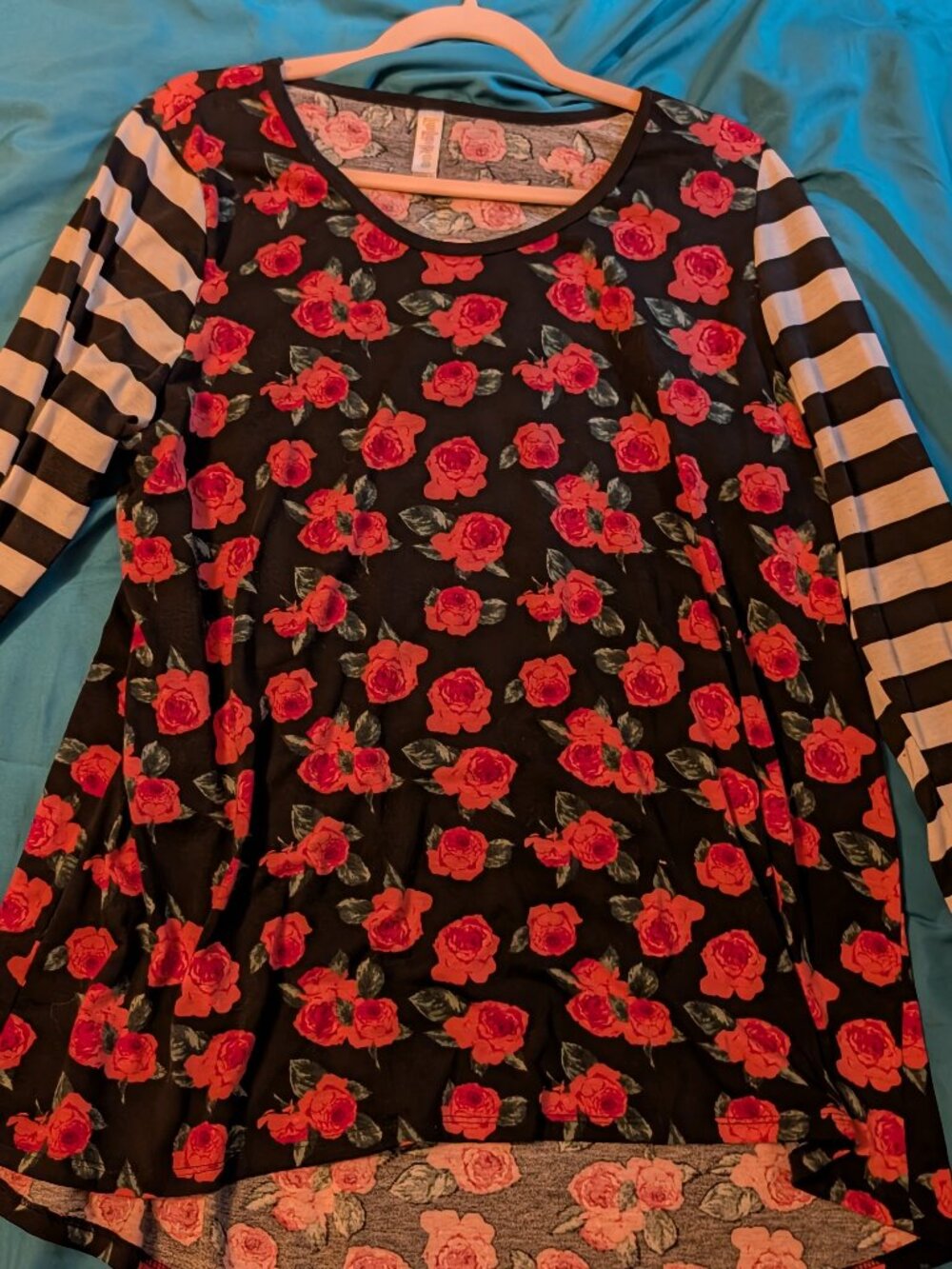 Lularoe Floral Striped Rose Print Long Sleeve Blouse 2XL
